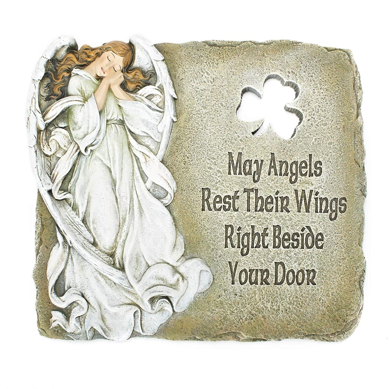 Roman Irish Angel Garden Stone w/ Shamrock Cut Out #65725 Free Shipping